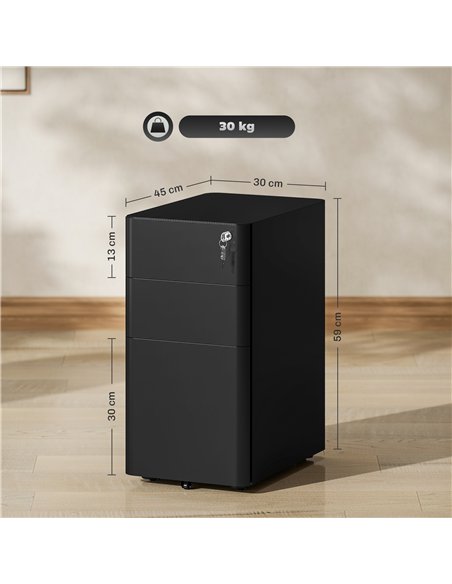 Vinsetto 3-Drawer Steel Filing Cabinet with Lock - Black - pic 157292 | FastDaddyshop