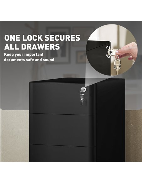 Vinsetto 3-Drawer Steel Filing Cabinet with Lock - Black - pic 157295 | FastDaddyshop