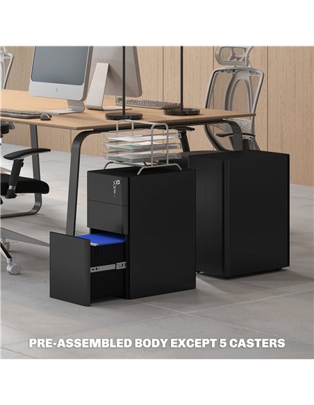 Vinsetto 3-Drawer Steel Filing Cabinet with Lock - Black - pic 157297 | FastDaddyshop