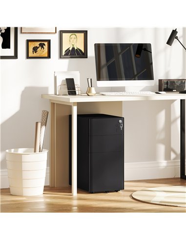 Vinsetto 3-Drawer Steel Filing Cabinet with Lock - Black