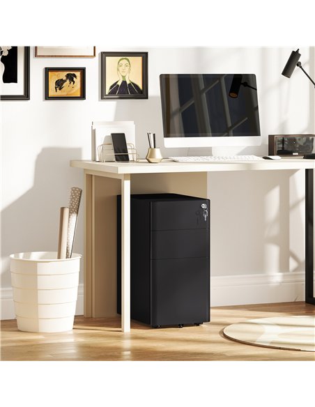 Vinsetto 3-Drawer Steel Filing Cabinet with Lock - Black - pic 157298 | FastDaddyshop