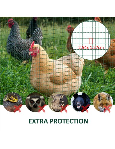 Pawhut PVC Coated Welded Wire Mesh Fencing Chicken Poultry Aviary Fence Run Hutch Pet Rabbit 30m Dark Green