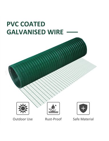Pawhut PVC Coated Welded Wire Mesh Fencing Chicken Poultry Aviary Fence Run Hutch Pet Rabbit 30m Dark Green