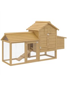 PawHut Small Chicken Coop with Run Hen House Poultry Coops Cages Nesting Box Wood 150.5 x 54 x 87cm