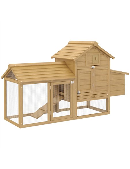 PawHut Small Chicken Coop with Run Hen House Poultry Coops Cages Nesting Box Wood 150.5 x 54 x 87cm - pic 157308 | FastDaddyshop