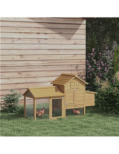 PawHut Small Chicken Coop with Run Hen House Poultry Coops Cages Nesting Box Wood 150.5 x 54 x 87cm