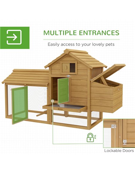 PawHut Small Chicken Coop with Run Hen House Poultry Coops Cages Nesting Box Wood 150.5 x 54 x 87cm - pic 157312 | FastDaddyshop