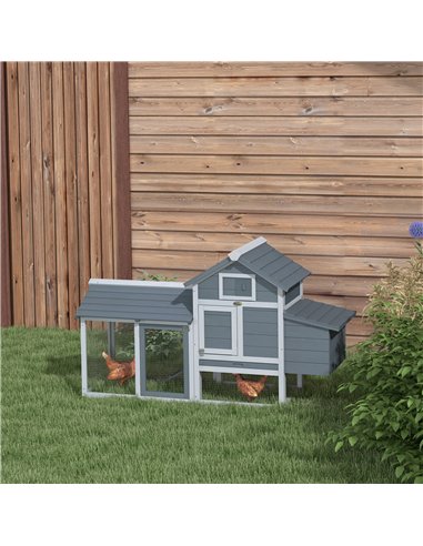PawHut Small Chicken Coop with Run Hen House Poultry Coops Cages Nesting Box Grey 150.5 x 54 x 87cm
