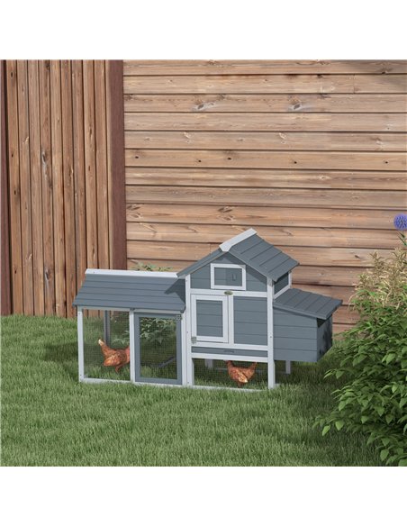 PawHut Small Chicken Coop with Run Hen House Poultry Coops Cages Nesting Box Grey 150.5 x 54 x 87cm - pic 157318 | FastDaddyshop