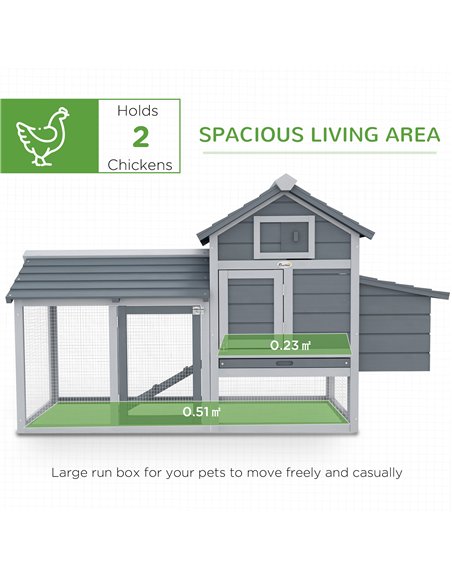 PawHut Small Chicken Coop with Run Hen House Poultry Coops Cages Nesting Box Grey 150.5 x 54 x 87cm - pic 157320 | FastDaddyshop