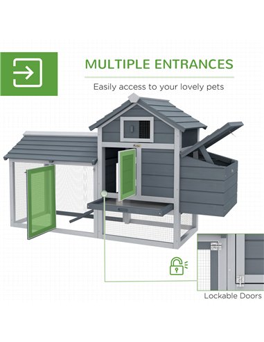 PawHut Small Chicken Coop with Run Hen House Poultry Coops Cages Nesting Box Grey 150.5 x 54 x 87cm
