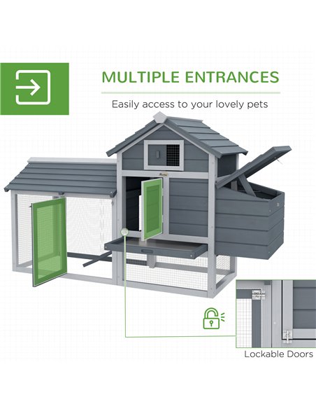PawHut Small Chicken Coop with Run Hen House Poultry Coops Cages Nesting Box Grey 150.5 x 54 x 87cm - pic 157321 | FastDaddyshop
