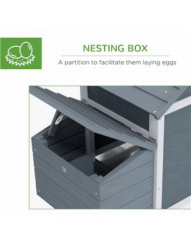 PawHut Small Chicken Coop with Run Hen House Poultry Coops Cages Nesting Box Grey 150.5 x 54 x 87cm