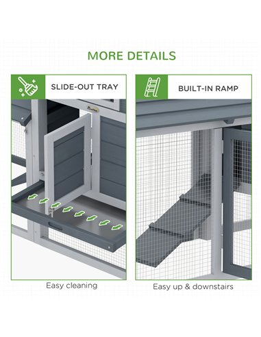 PawHut Small Chicken Coop with Run Hen House Poultry Coops Cages Nesting Box Grey 150.5 x 54 x 87cm