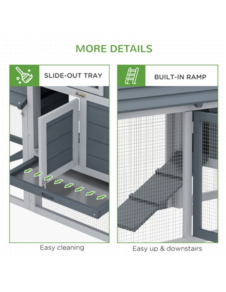 PawHut Small Chicken Coop with Run Hen House Poultry Coops Cages Nesting Box Grey 150.5 x 54 x 87cm - pic 157323 | FastDaddyshop