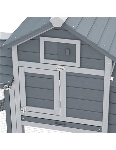 PawHut Small Chicken Coop with Run Hen House Poultry Coops Cages Nesting Box Grey 150.5 x 54 x 87cm