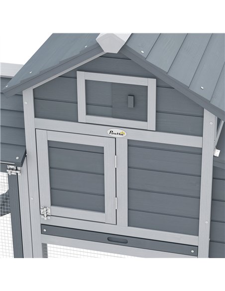 PawHut Small Chicken Coop with Run Hen House Poultry Coops Cages Nesting Box Grey 150.5 x 54 x 87cm - pic 157324 | FastDaddyshop