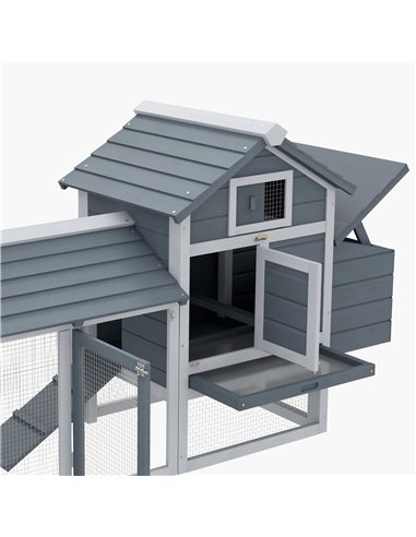 PawHut Small Chicken Coop with Run Hen House Poultry Coops Cages Nesting Box Grey 150.5 x 54 x 87cm