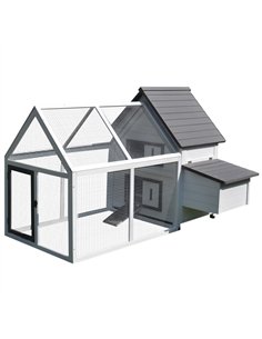 PawHut Chicken Coop with Run Wooden Hen House Pet Poultry Coops Cages Small Animal Outdoor Pen with Nesting Box 166 x 124 x 112c