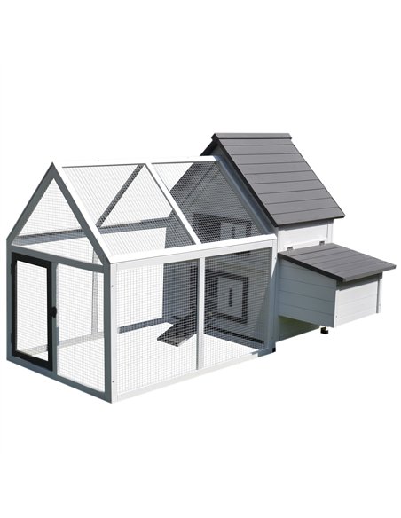 PawHut Chicken Coop with Run Wooden Hen House Pet Poultry Coops Cages Small Animal Outdoor Pen with Nesting Box 166 x 124 x 112c - pic 157326 | FastDaddyshop