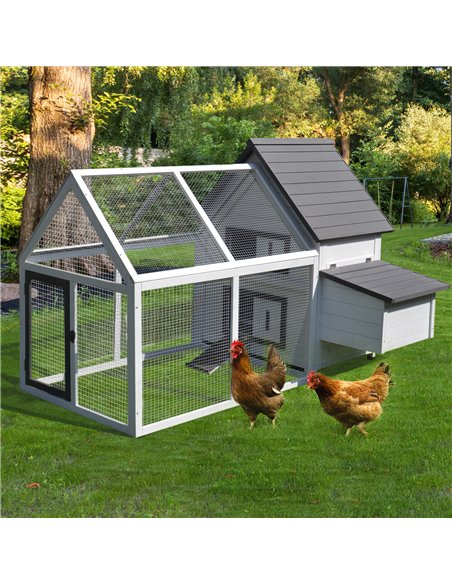 PawHut Chicken Coop with Run Wooden Hen House Pet Poultry Coops Cages Small Animal Outdoor Pen with Nesting Box 166 x 124 x 112c - pic 157327 | FastDaddyshop