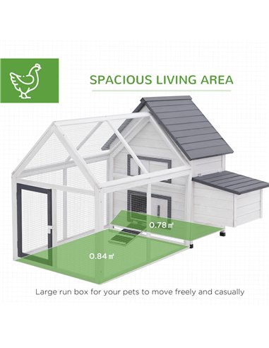 PawHut Chicken Coop with Run Wooden Hen House Pet Poultry Coops Cages Small Animal Outdoor Pen with Nesting Box 166 x 124 x 112c
