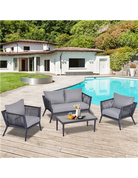Outsunny 4 PCs PE Rattan Wicker Sofa Set with Coffee Table and Cushion, Deep Grey - pic 15733 | FastDaddyshop