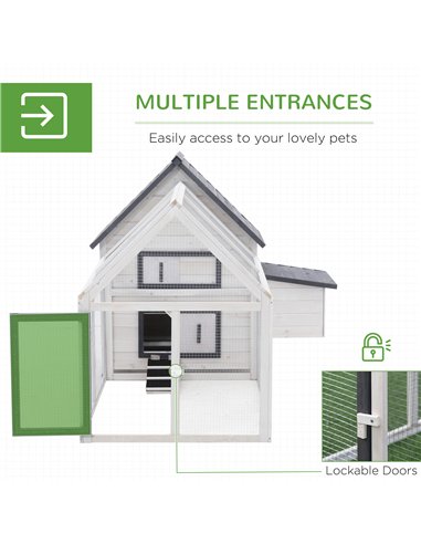 PawHut Chicken Coop with Run Wooden Hen House Pet Poultry Coops Cages Small Animal Outdoor Pen with Nesting Box 166 x 124 x 112c
