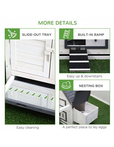 PawHut Chicken Coop with Run Wooden Hen House Pet Poultry Coops Cages Small Animal Outdoor Pen with Nesting Box 166 x 124 x 112c