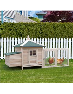 PawHut Chicken Coop Small Animal Pet Cage w/ Nesting Box Outdoor Run Backyard Wooden 2