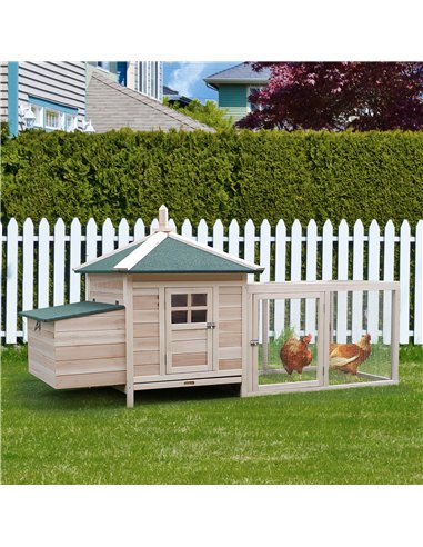 PawHut Chicken Coop Small Animal Pet Cage w/ Nesting Box Outdoor Run Backyard Wooden