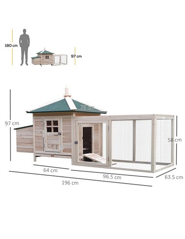 PawHut Chicken Coop Small Animal Pet Cage w/ Nesting Box Outdoor Run Backyard Wooden