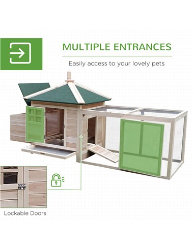 PawHut Chicken Coop Small Animal Pet Cage w/ Nesting Box Outdoor Run Backyard Wooden