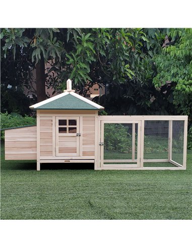 PawHut Chicken Coop Small Animal Pet Cage w/ Nesting Box Outdoor Run Backyard Wooden