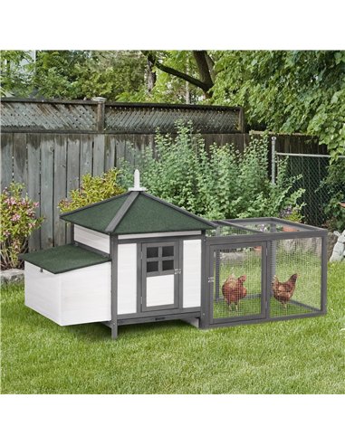 PawHut Chicken Coop Small Animal Pet Cage w/ Nesting Box Outdoor Run Wooden