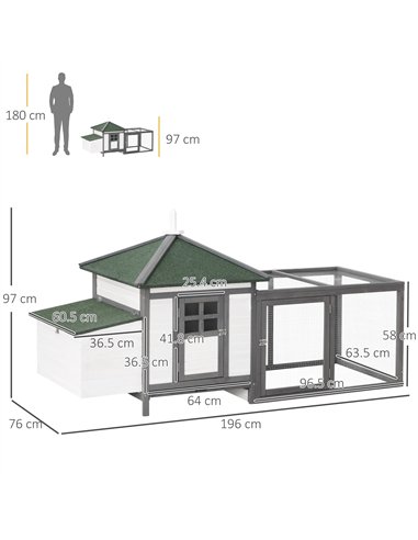 PawHut Chicken Coop Small Animal Pet Cage w/ Nesting Box Outdoor Run Wooden