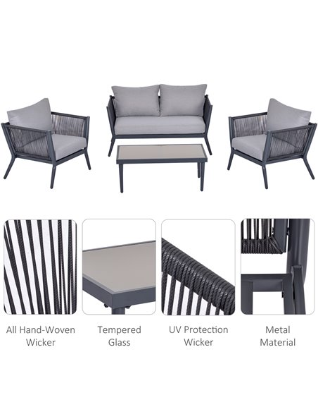 Outsunny 4-Seater PE Rattan Wicker Sofa Set Outdoor Conservatory Furniture Lawn Patio Coffee Table w/ Cushion Deep Grey - pic 15735 | FastDaddyshop