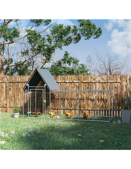 PawHut Walk In Chicken Run Chicken Coop, Large Poultry Cage Hen House for 6-8 Chickens Outdoor w/ Water-Resist Cover 302 x 107 x - pic 157354 | FastDaddyshop