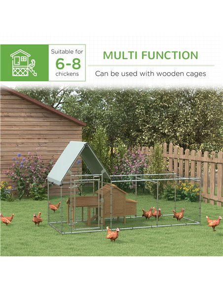 PawHut Walk In Chicken Run Chicken Coop, Large Poultry Cage Hen House for 6-8 Chickens Outdoor w/ Water-Resist Cover 302 x 107 x - pic 157357 | FastDaddyshop