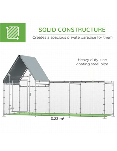 PawHut Walk In Chicken Run Chicken Coop, Large Poultry Cage Hen House for 6-8 Chickens Outdoor w/ Water-Resist Cover 302 x 107 x