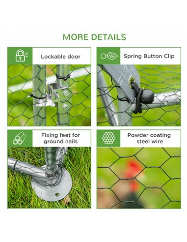 PawHut Walk In Chicken Run Chicken Coop, Large Poultry Cage Hen House for 6-8 Chickens Outdoor w/ Water-Resist Cover 302 x 107 x