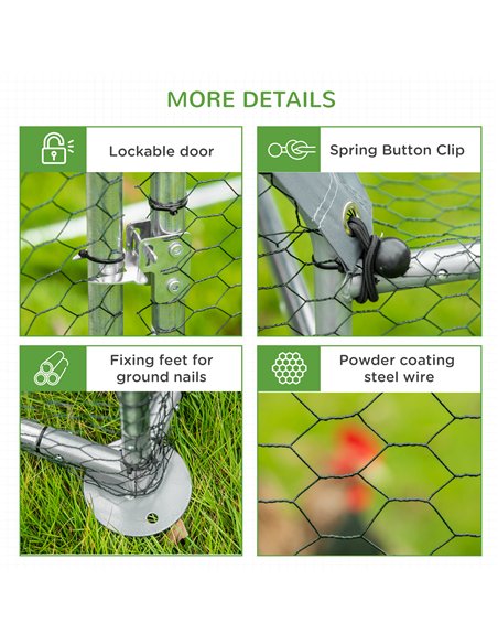PawHut Walk In Chicken Run Chicken Coop, Large Poultry Cage Hen House for 6-8 Chickens Outdoor w/ Water-Resist Cover 302 x 107 x - pic 157359 | FastDaddyshop