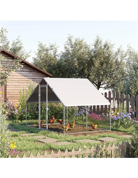 PawHut Chicken Run Galvanised Walk-in Chicken Coop Hen Poultry House Cage Rabbit Hutch Pet Playpen Garden w/ Water-Resist Cover, - pic 157363 | FastDaddyshop