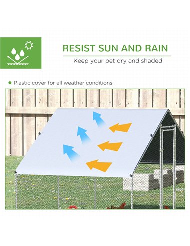 PawHut Chicken Run Galvanised Walk-in Chicken Coop Hen Poultry House Cage Rabbit Hutch Pet Playpen Garden w/ Water-Resist Cover,