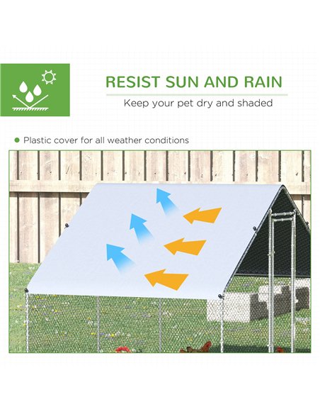PawHut Chicken Run Galvanised Walk-in Chicken Coop Hen Poultry House Cage Rabbit Hutch Pet Playpen Garden w/ Water-Resist Cover, - pic 157365 | FastDaddyshop