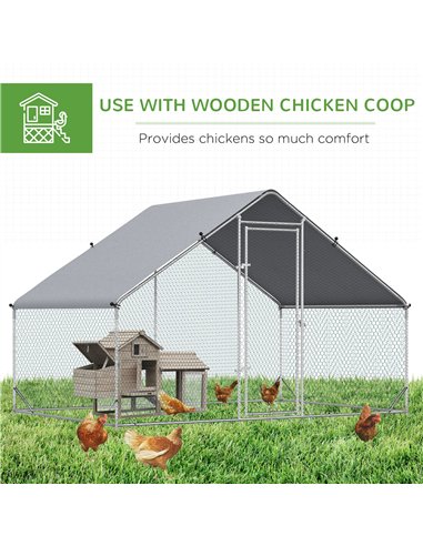 PawHut Chicken Run Galvanised Walk-in Chicken Coop Hen Poultry House Cage Rabbit Hutch Pet Playpen Garden w/ Water-Resist Cover,