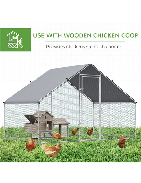 PawHut Chicken Run Galvanised Walk-in Chicken Coop Hen Poultry House Cage Rabbit Hutch Pet Playpen Garden w/ Water-Resist Cover, - pic 157366 | FastDaddyshop