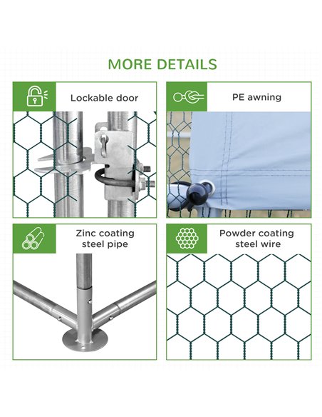 PawHut Chicken Run Galvanised Walk-in Chicken Coop Hen Poultry House Cage Rabbit Hutch Pet Playpen Garden w/ Water-Resist Cover, - pic 157368 | FastDaddyshop