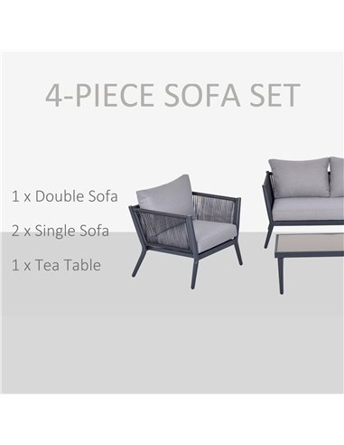 Outsunny 4-Seater PE Rattan Wicker Sofa Set Outdoor Conservatory Furniture Lawn Patio Coffee Table w/ Cushion Deep Grey