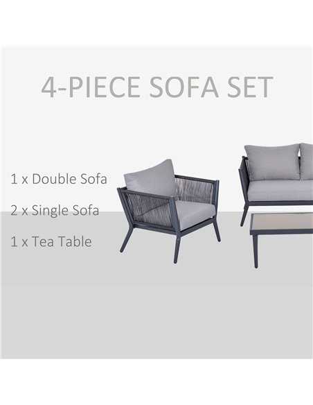 Outsunny 4-Seater PE Rattan Wicker Sofa Set Outdoor Conservatory Furniture Lawn Patio Coffee Table w/ Cushion Deep Grey - pic 15737 | FastDaddyshop